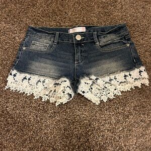 Denim Lace Trim Women Shorts